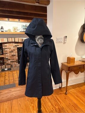 Eddie Bauer Navy Hooded Trench Coat
